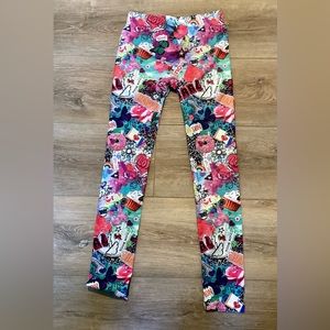 Fun Vibrant Pop Art Sticker Bomb Style Leggings Festival Rave Wear Yoga Workout
